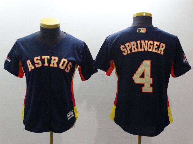 Women Houston Astros #4 Springer Blue Champion Edition MLB Jerseys->women mlb jersey->Women Jersey